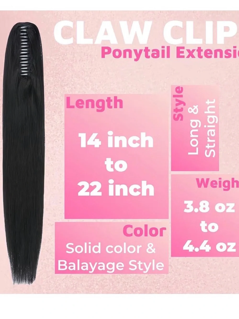 14” Jet Black Women's Clip-In/Extension Hair Piece  #TE1‎